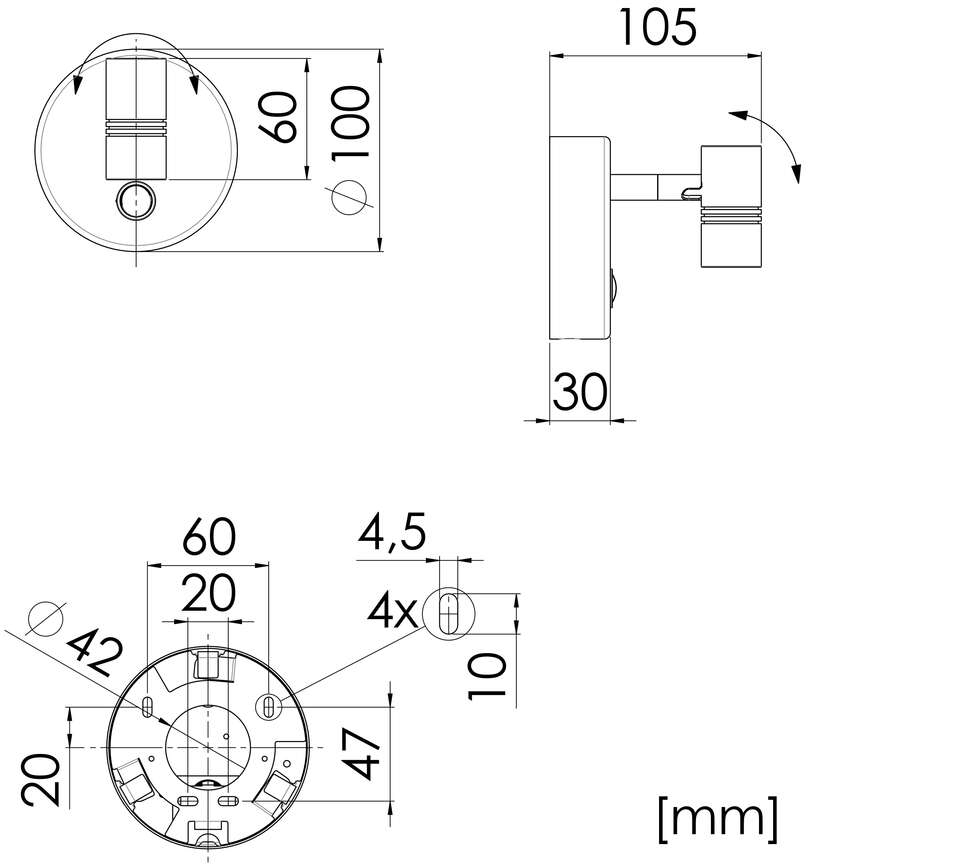 WL100 - Adjustable LED reading light with switch for cabins and